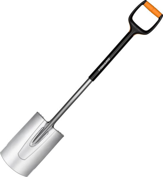 Spada per giardino per terreni morbidi e poveri di pietre, forma rotonda, lunghezza: 108 cm, lama in acciaio di qualità/manico in fibra di vetro, nero/arancione, M