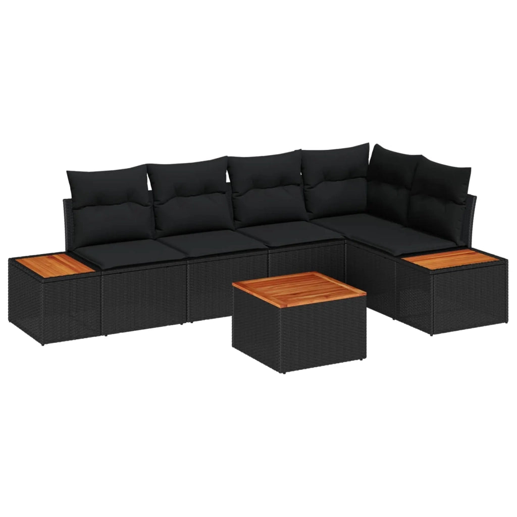 Set Divano da Giardino con cuscino 6 pcs Nero Poly Rattan