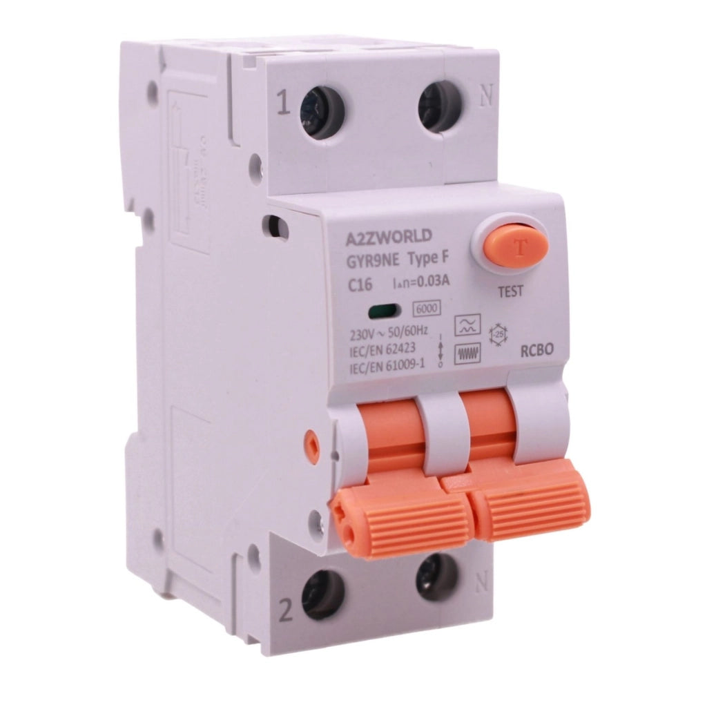 RCBO Interruttore Magnetotermico Differenziale Tipo F Curva C 1P+N 2M 6000A 30mA AC 230V IP20 Corrente Disponibili 6A 10A 16A 20A 25A 32A 40A 50A 63A (C16A)