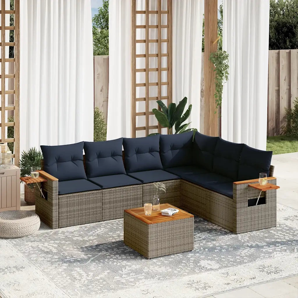 Set Divani da Giardino 7 pz con Cuscini Grigio in Polyrattan 3226852