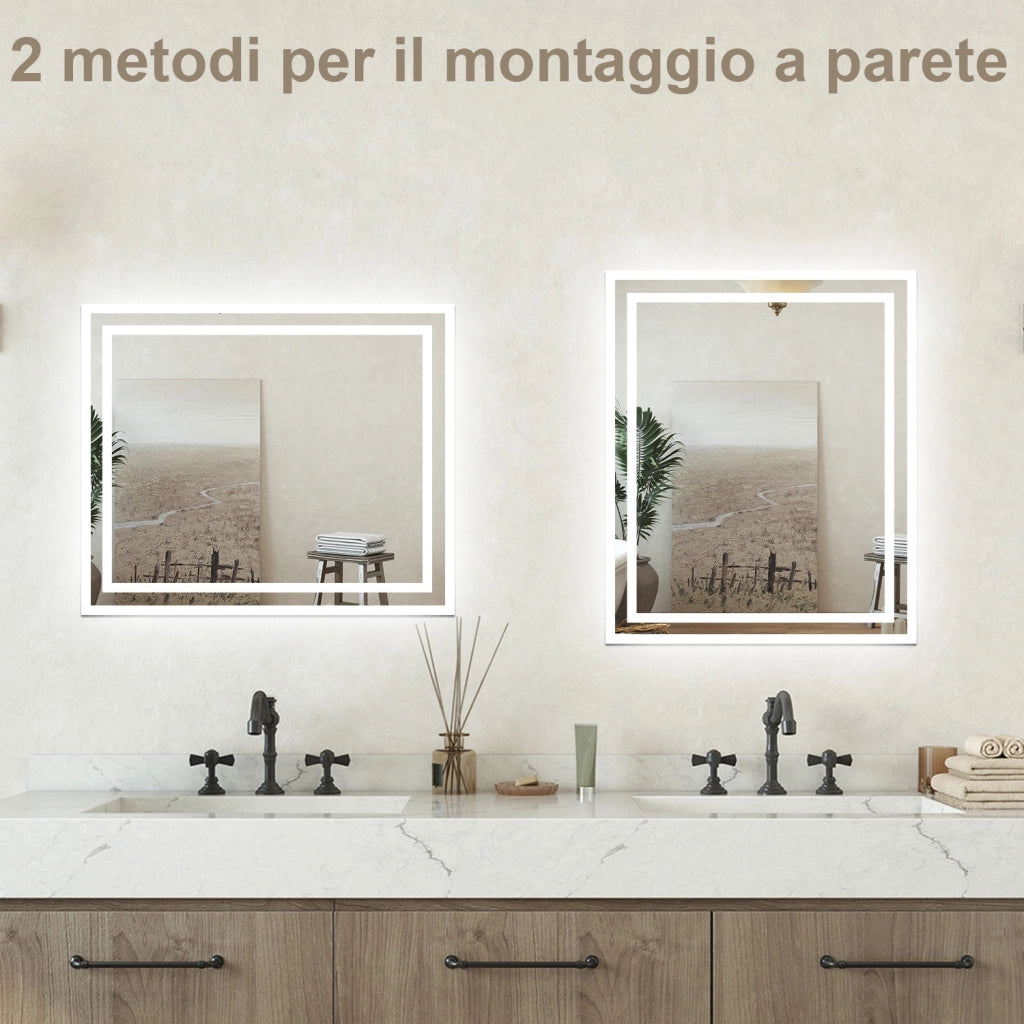 Specchio bagno Rettangolare 60x50cm Retroilluminato Con Led, Design Moderno