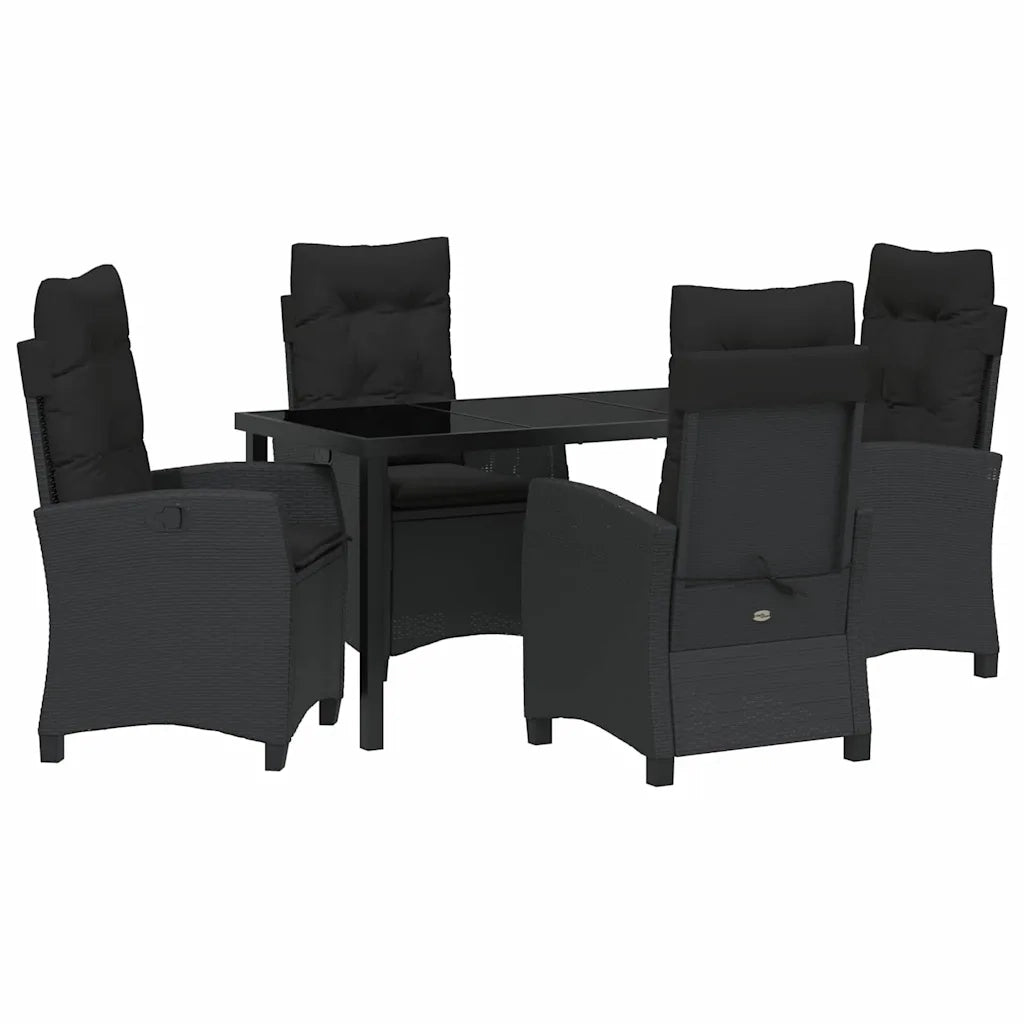 Set da Pranzo per Giardino con cuscino 5 pcs Nero polyrattan