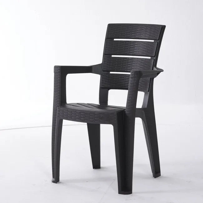 Sedia impilabile con braccioli Ayder in plastica effetto rattan ? 56x44x89 cm ? Colore antracite