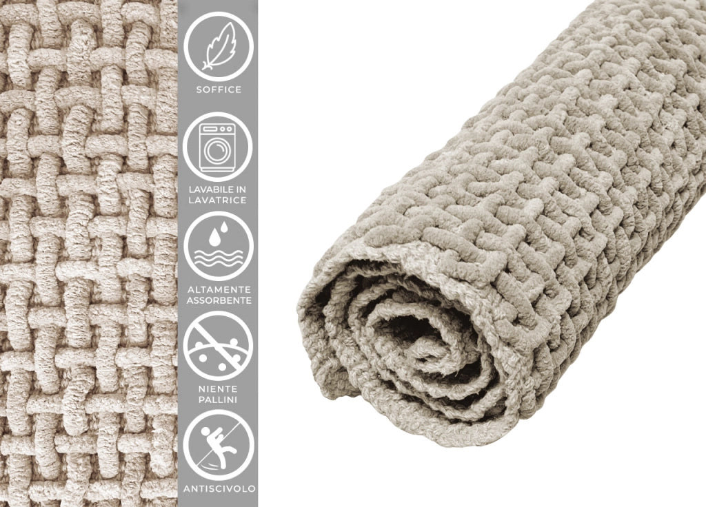 Tappeto Bagno Doccia Antiscivolo In Microfibra Super Assorbente Osaka - 60x120 - Beige