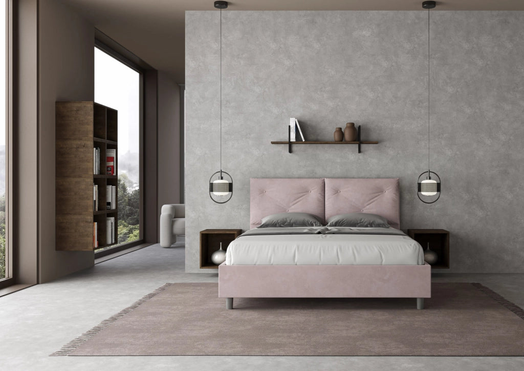 BS COM Letto matrimoniale contenitore imbottito 160x200 microfibra glicine