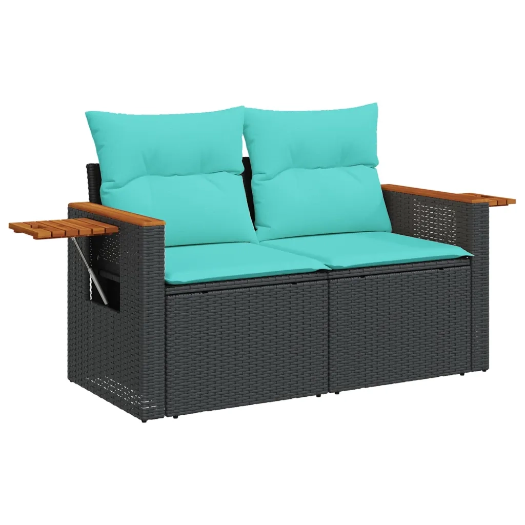 Set Divano da Giardino 6 pz con Cuscini Nero in Polyrattan