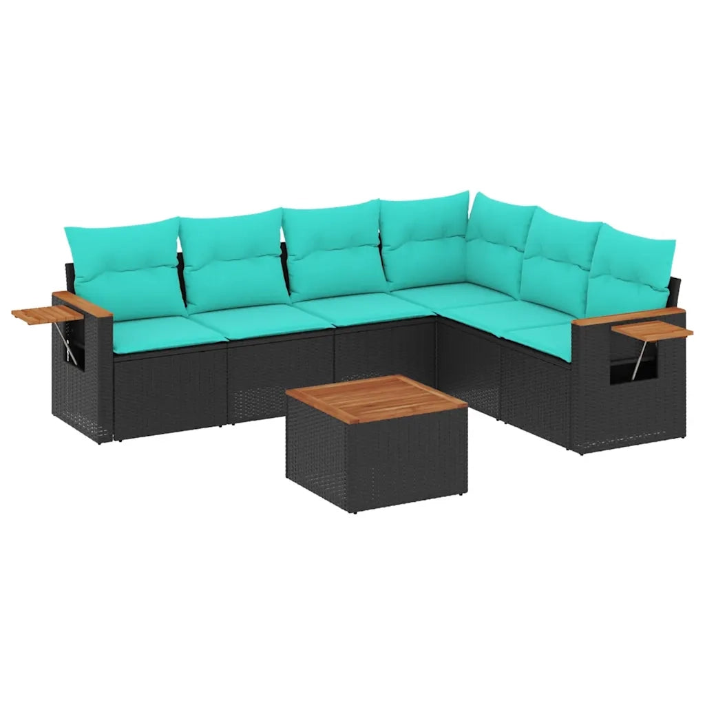 Set Divani da Giardino 7 pz con Cuscini Nero in Polyrattan 3226848