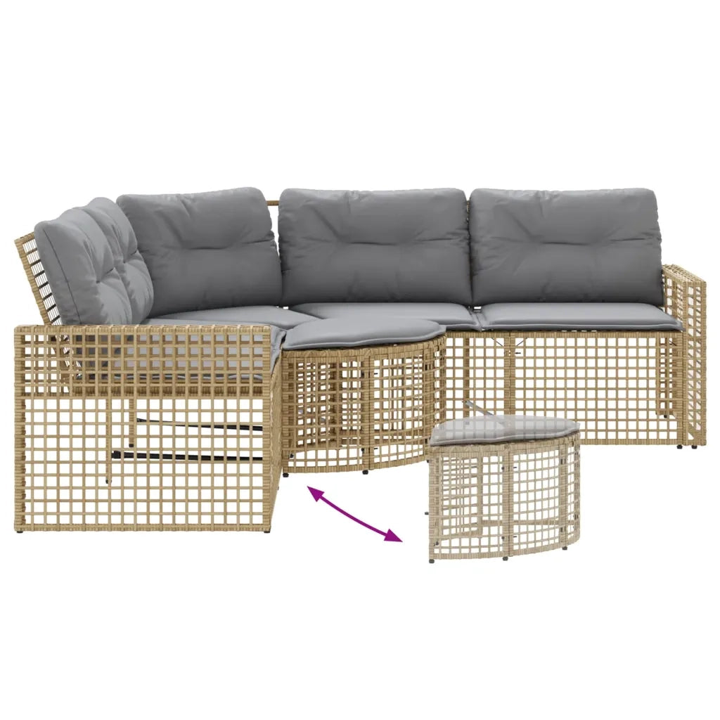 Divano da Giardino a L con Cuscini e Pouf Beige in Polyrattan 365897