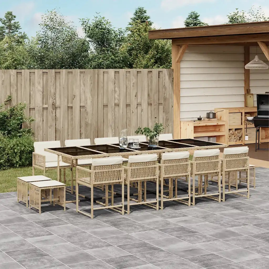 Set da Pranzo da Giardino 15 pz con Cuscini Beige in Polyrattan