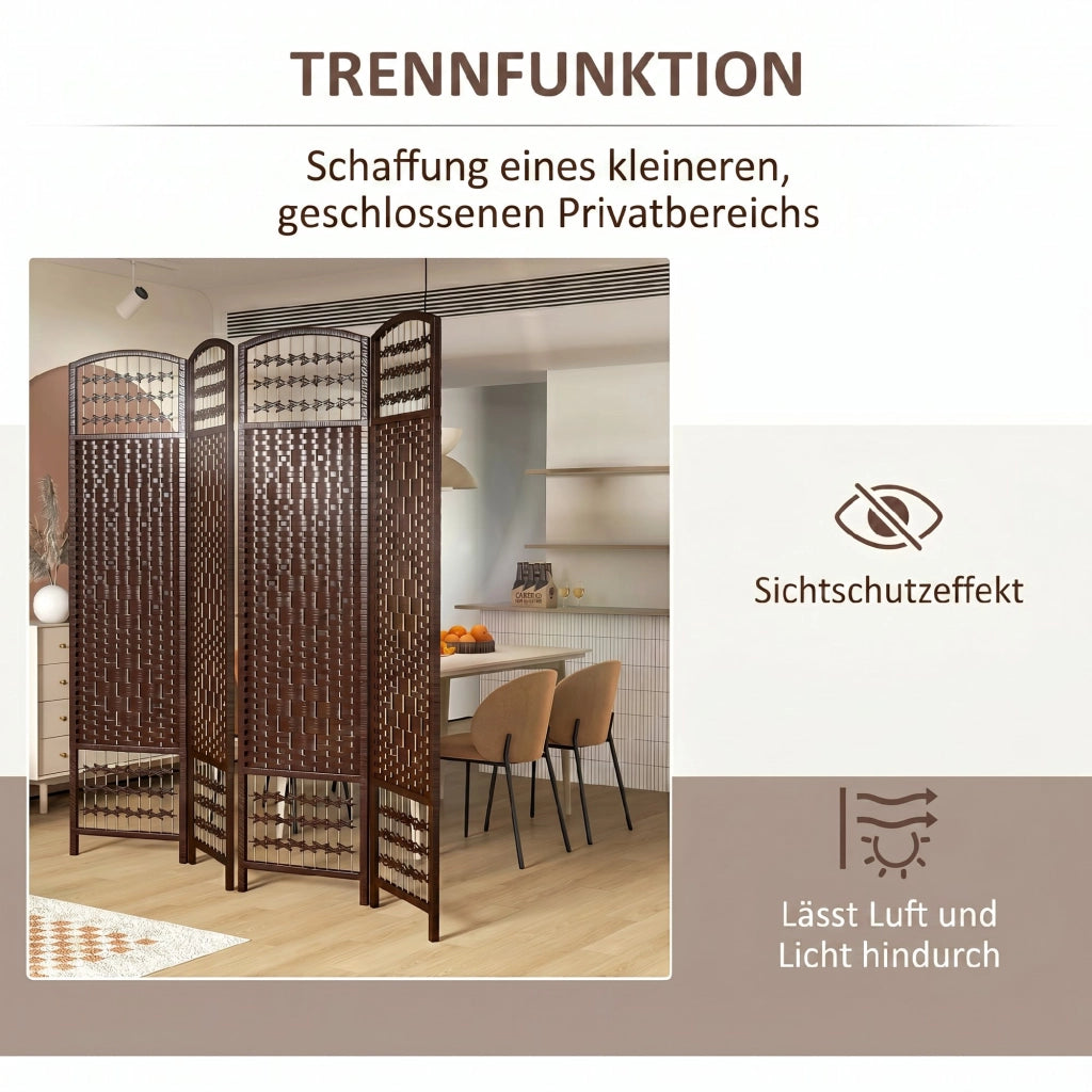 Paravento Divisorio 4 Pannelli ¨C Xylo ¨C Legno Marrone 160x170 cm