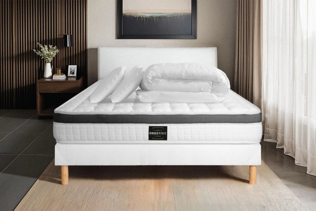 Pacchetto letto completo - Materasso 200x200cm + Box spring con doghe (kit) + 2 cuscini + Piumino - Superior