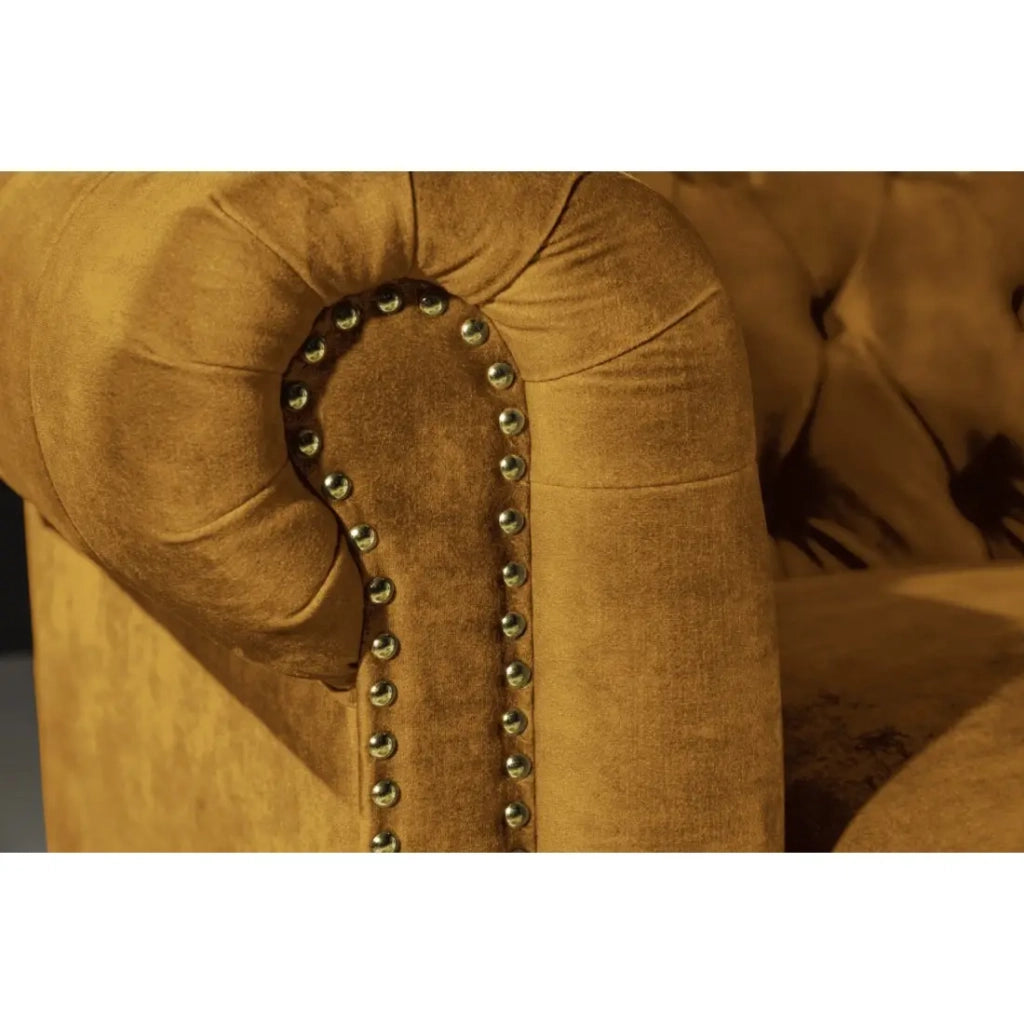 Divano dritto EDGAR – Giallo senape – 3 posti – Velluto stile barocco
