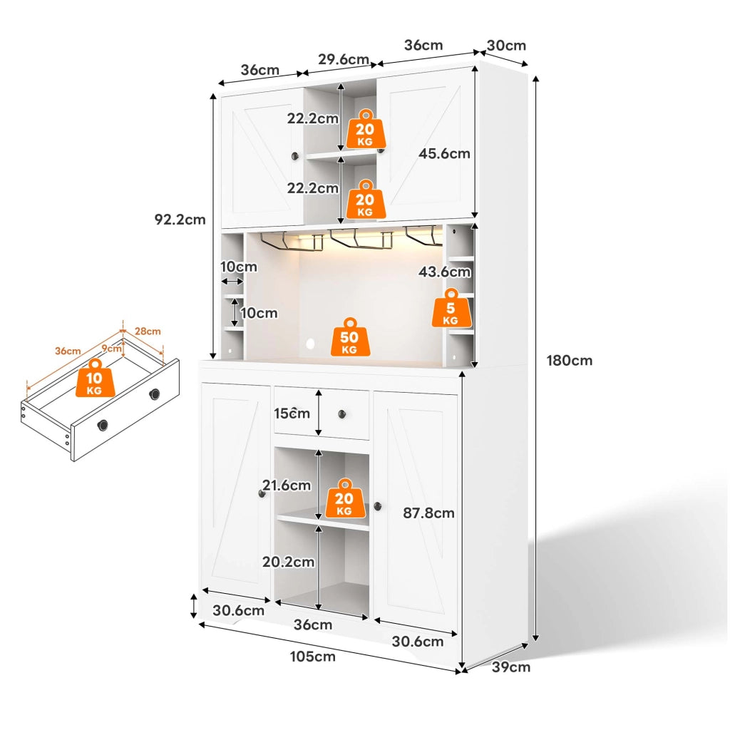 ARMADIO ALTO 180x105x40 cm Bianco in MDF con LED e prese integrate