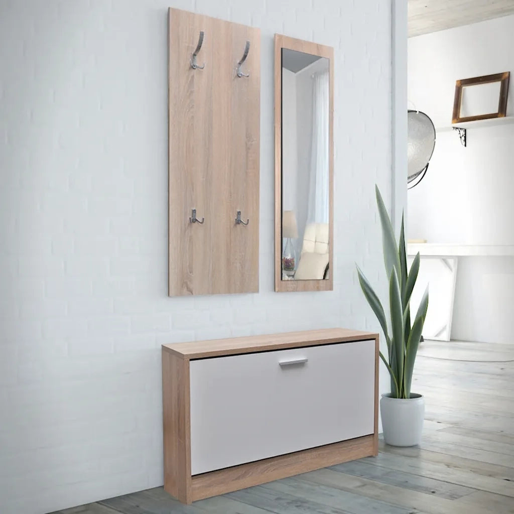 Scarpiera-Scaffale per scarpe in Legno Set 3 in 1 Rovere e Bianco