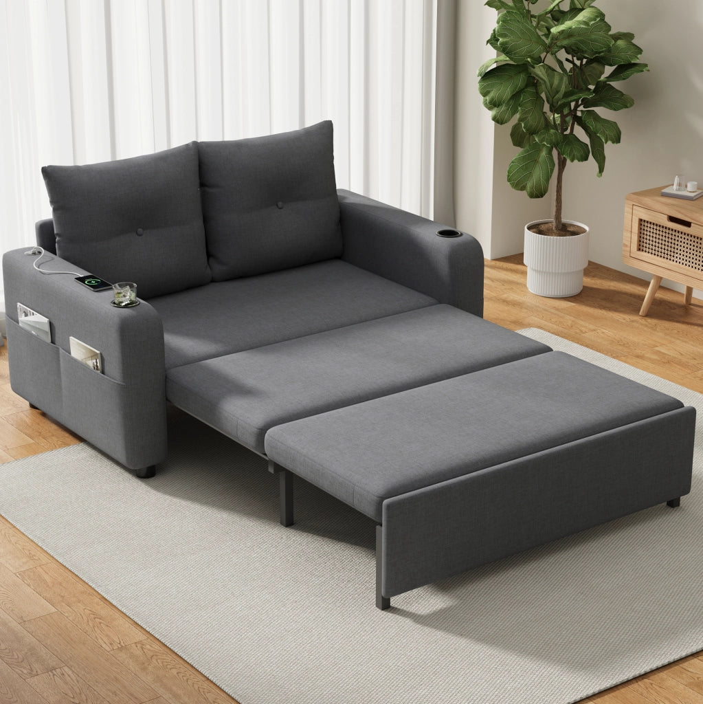 Divano letto 3 in 1 estraibile con USB e Type-C; 131 x 81 x 94 cm; grigio