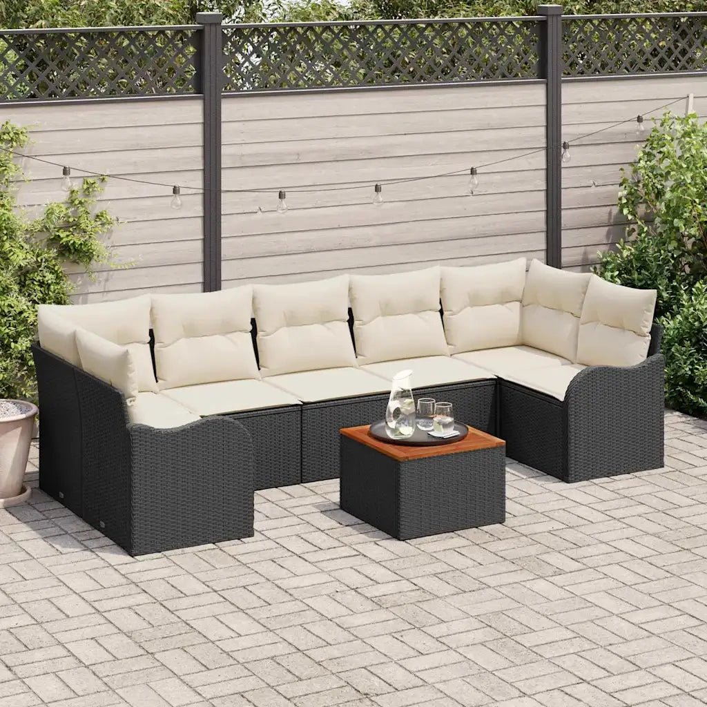 Set Divano da Giardino con cuscino 8 pcs Nero polyrattan 3347418