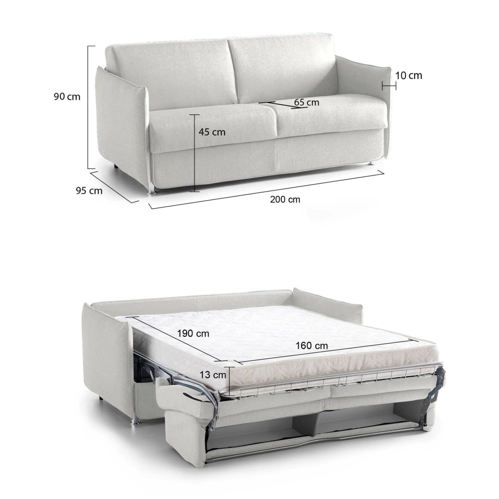 Gravere, Divano Letto 3 Posti Sfoderabile Made in Italy, 200x95 cm Grigio Chiaro