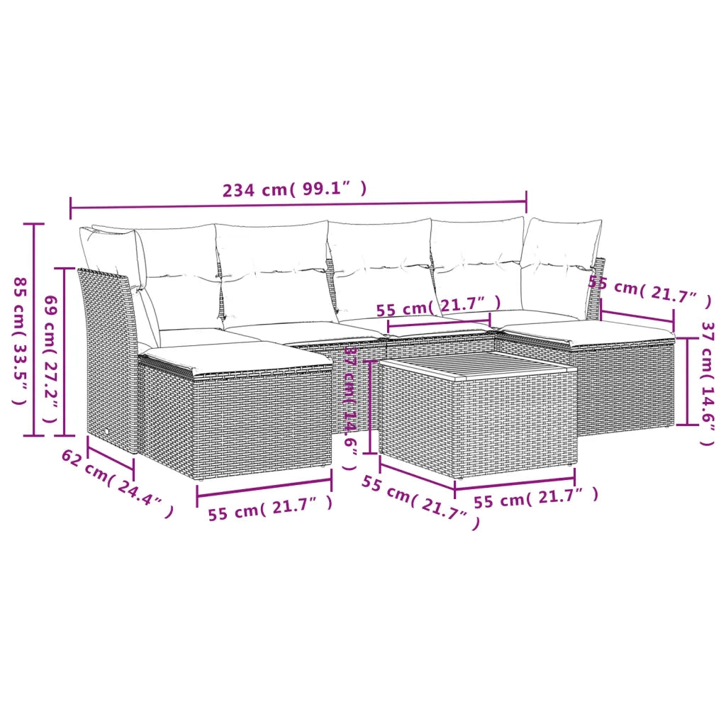 Set Divani da Giardino con Cuscini 7pz Nero Polyrattan 3223766