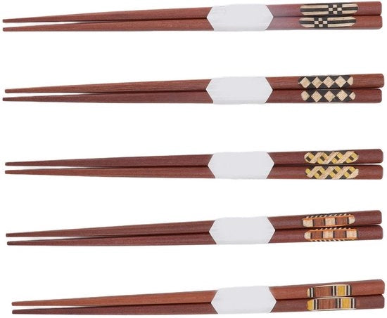 Set di Spiedini in Legno Reutilizzabili - 5 Pari - Sandalo Rosso - Disegno Antiscivolo - Sostenibile - Leggero - Spiedini