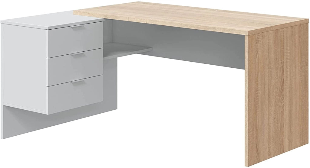 Scrivania ufficio con cassettiera bianco rovere