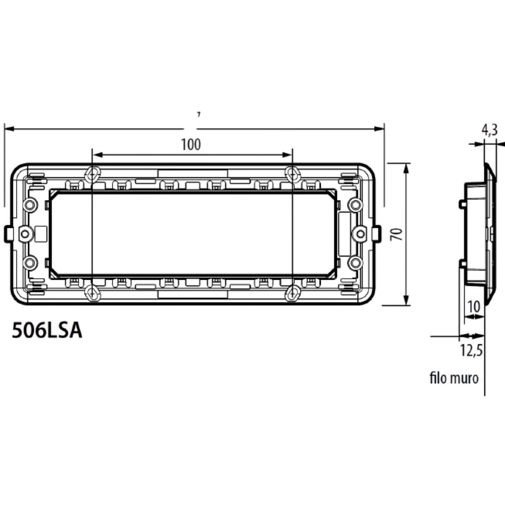 Supporto 6 moduli bticino serie matix 506lsa per scatola art 506l