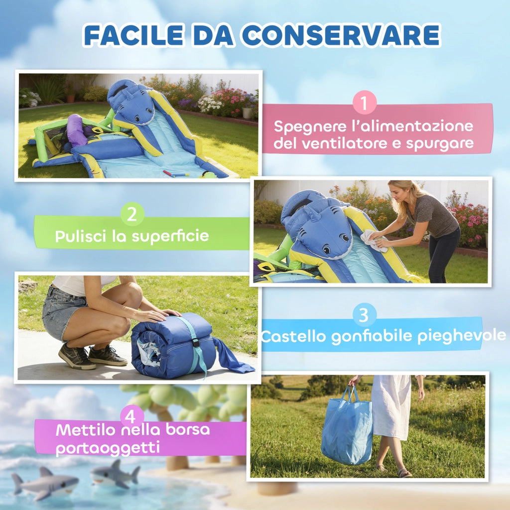 Piscina Gonfiabile con Scivolo a Tema Squali ¨C Minimal ¨C Verde