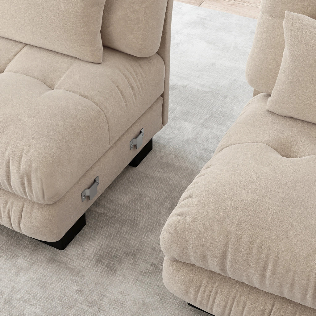 Divano Angolare 4 Posti con Poggiapiedi ¨C MINIMAL ¨C Chenille, Marrone Chiaro