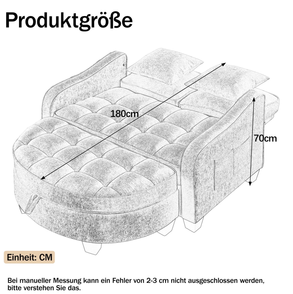 Divano letto 2 in 1 con pouf contenitore; 132x129x93 cm; eucalipto; marrone