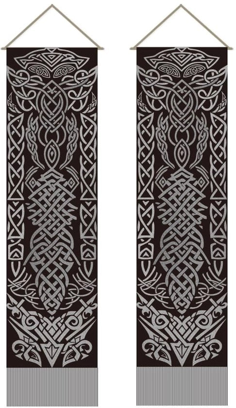 Tessuto da Parete Retro Mitologia - 2 Pezzi - Parete Verticale - Penna Runica - Decorazione Camera da Letto/Ufficio - 116x33 cm - Parete da Appendere