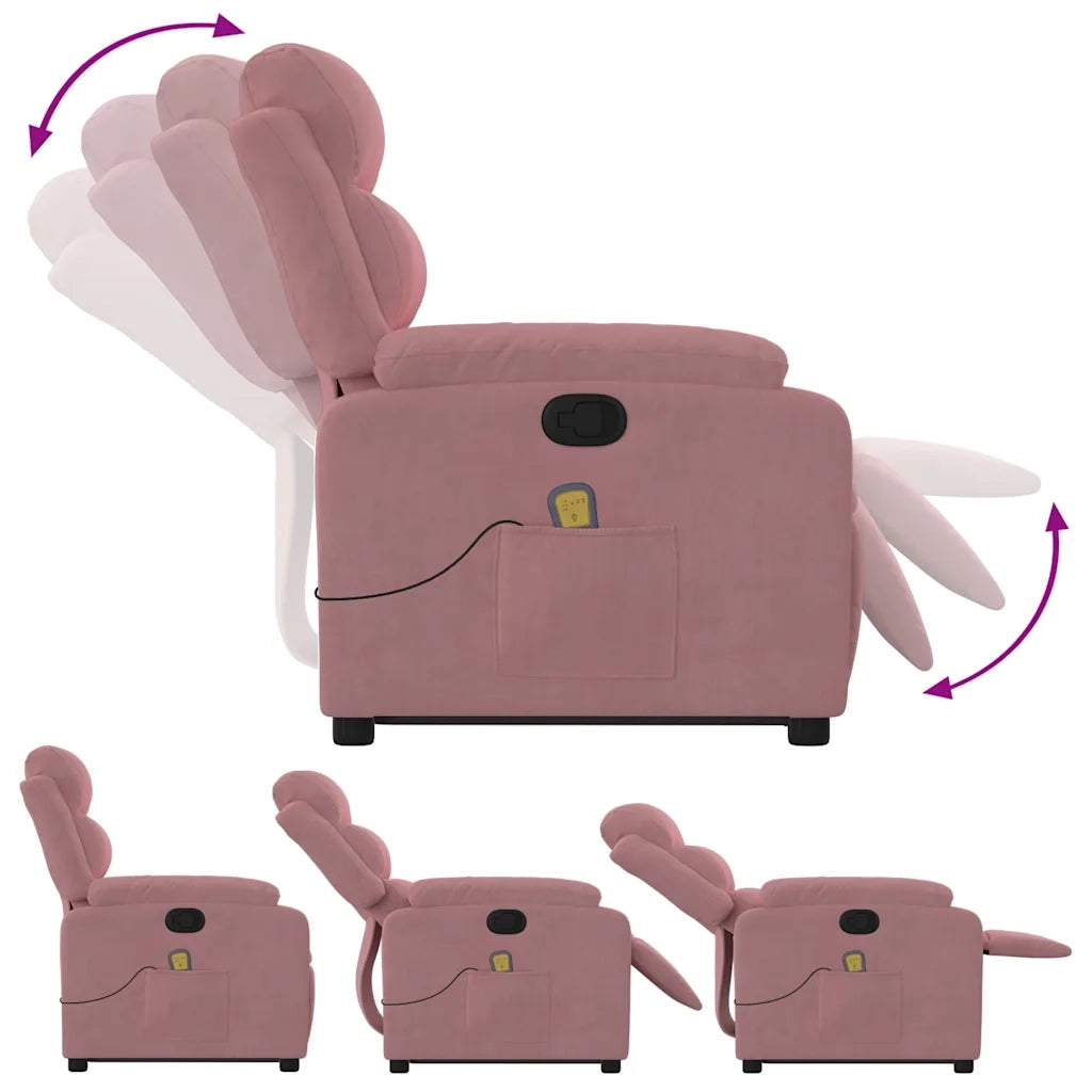 Poltrona Alzapersona Reclinabile Rosa in Velluto 3205107
