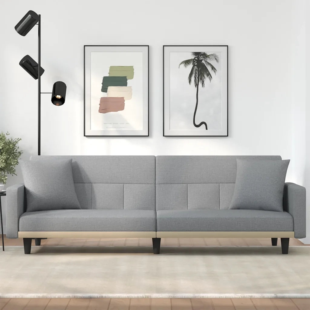 Divano Letto con Cuscini Grigio Chiaro in Tessuto 351875