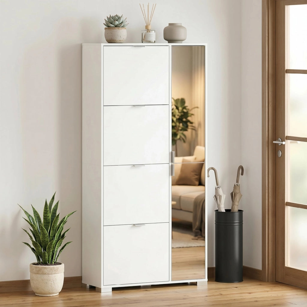 Scarpiera con specchio e 4 cassetti ¨C zephmum ¨C bianco