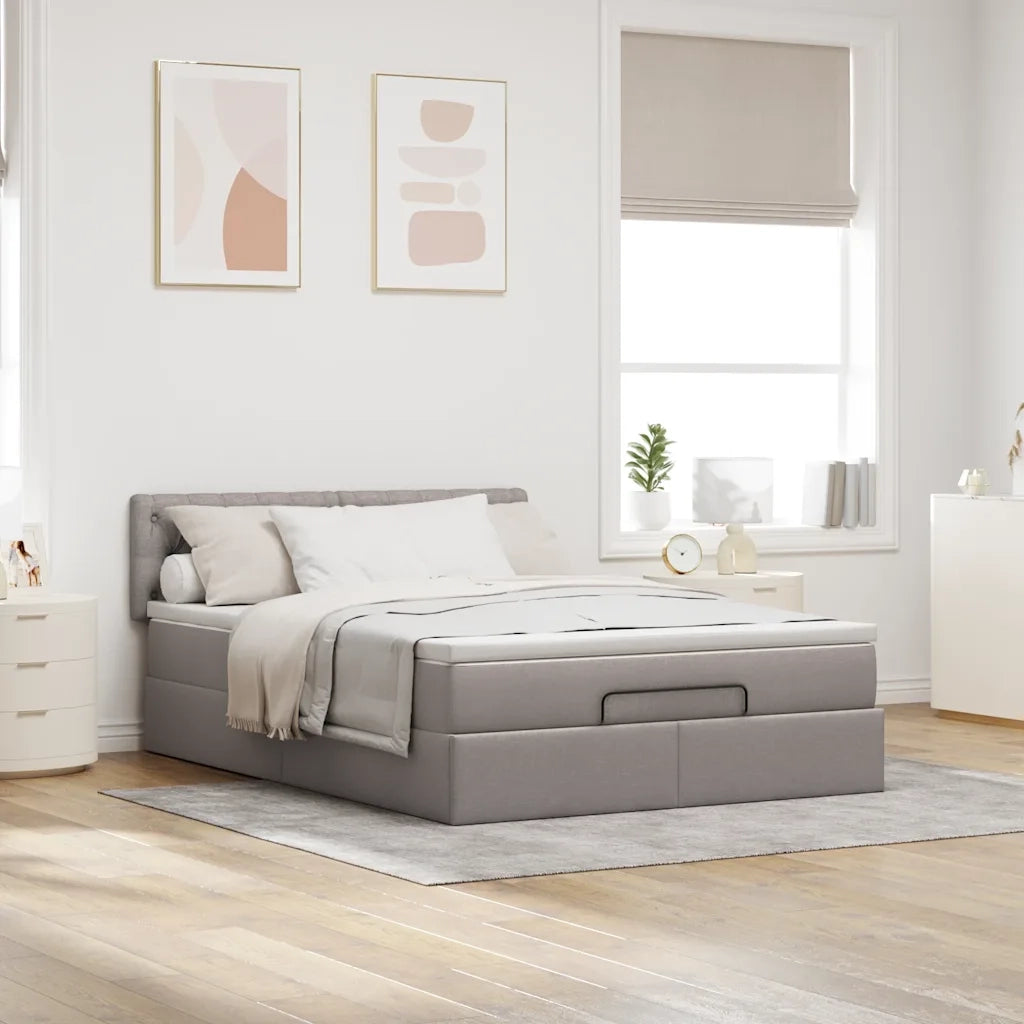 Pouf Letto con Materasso e LED Tortora 140x190 cm in Tessuto 3312392