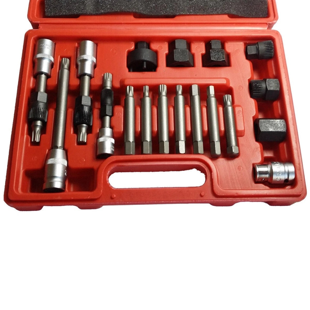 KIT DI CHIAVI PER SMONTAGGIO PULEGGIA E ALTERNATORE MOTORE AUTO 18 PEZZI VALIGIA