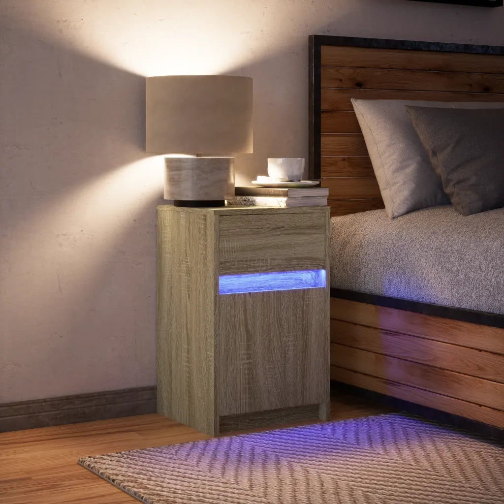 Comodino con Luci LED Rovere Sonoma in Legno Multistrato 852002