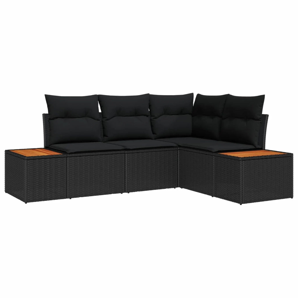 Set Divano da Giardino con cuscino 5 pcs Nero Poly Rattan