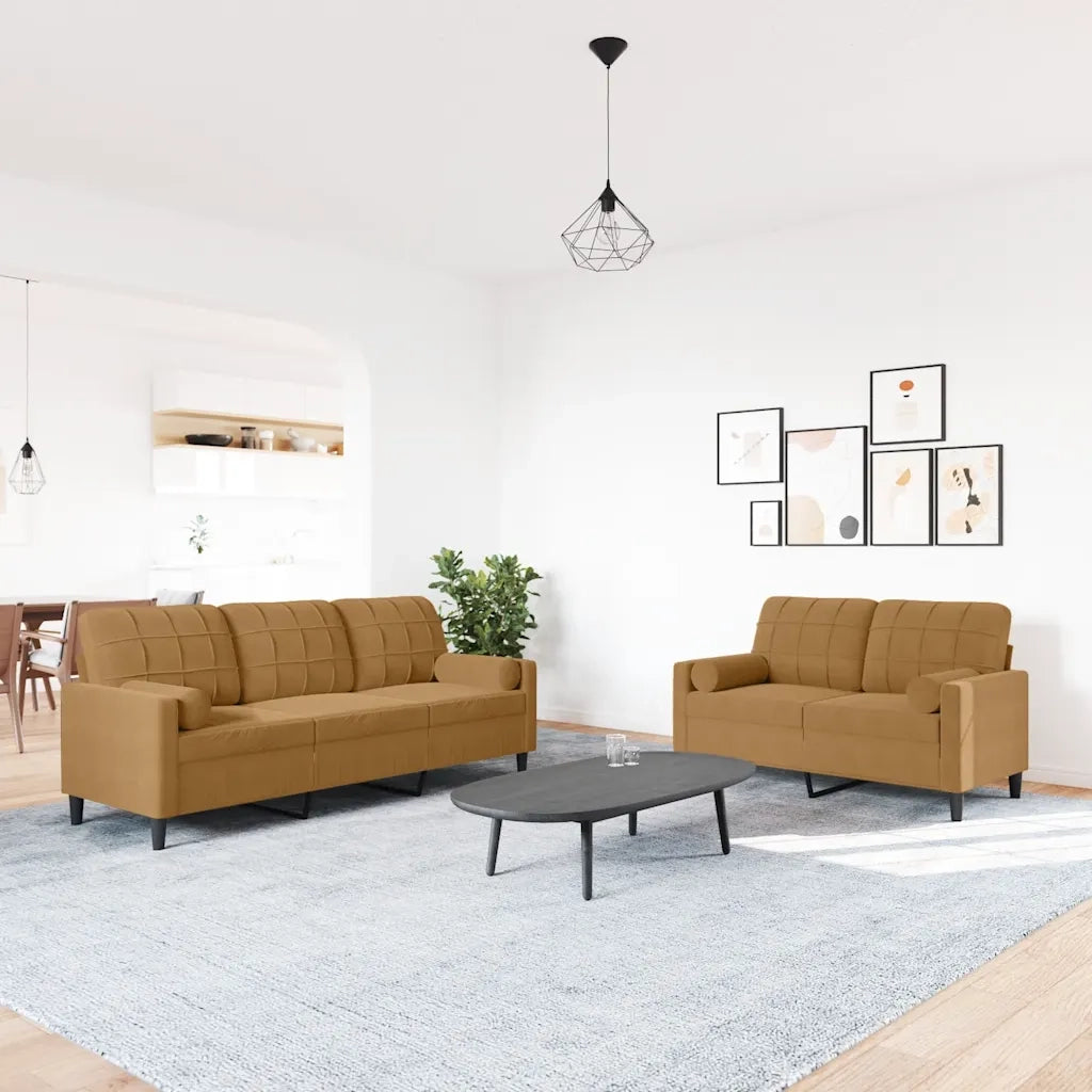 Set di Divani 2 pz con Cuscini e Rinforzi Marrone in Velluto 3278418
