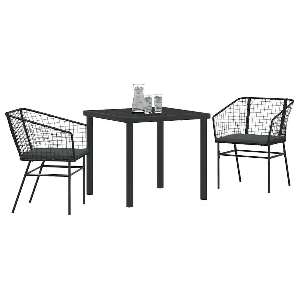 Set da Pranzo per Giardino 3 pcs Nero polyrattan