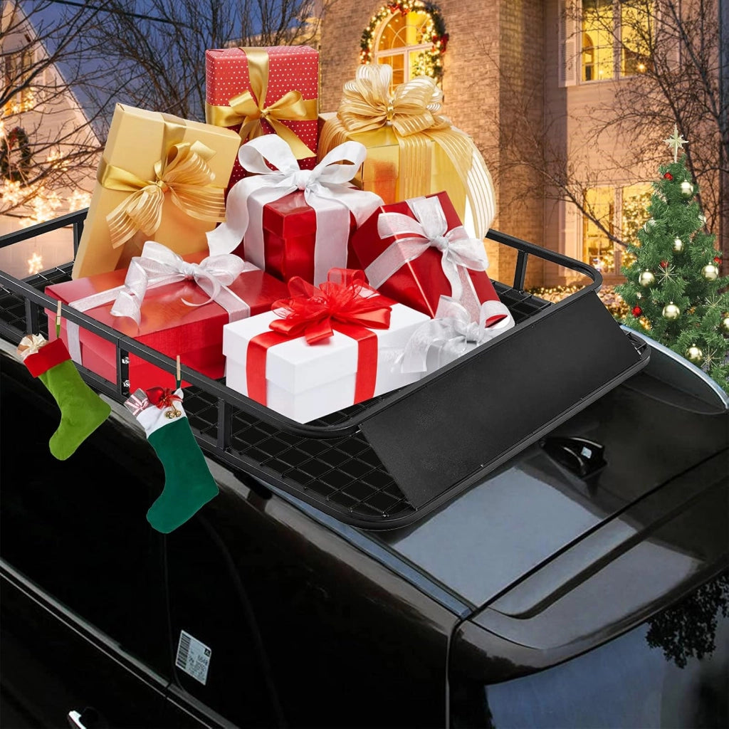 Portapacchi Auto Universale, Cesto Portapacchi Auto in Ferro, Bagagliera Auto Tetto 122,5 x 102 x 15 cm, Supporto 80kg, Nero (stile 2)