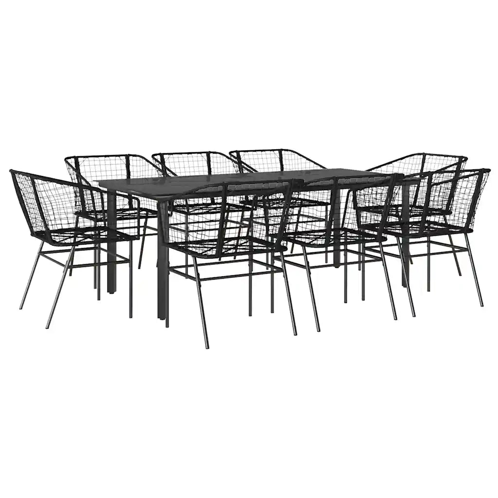 Set da Pranzo da Giardino 9 pz Polyrattan Vetro 3334589