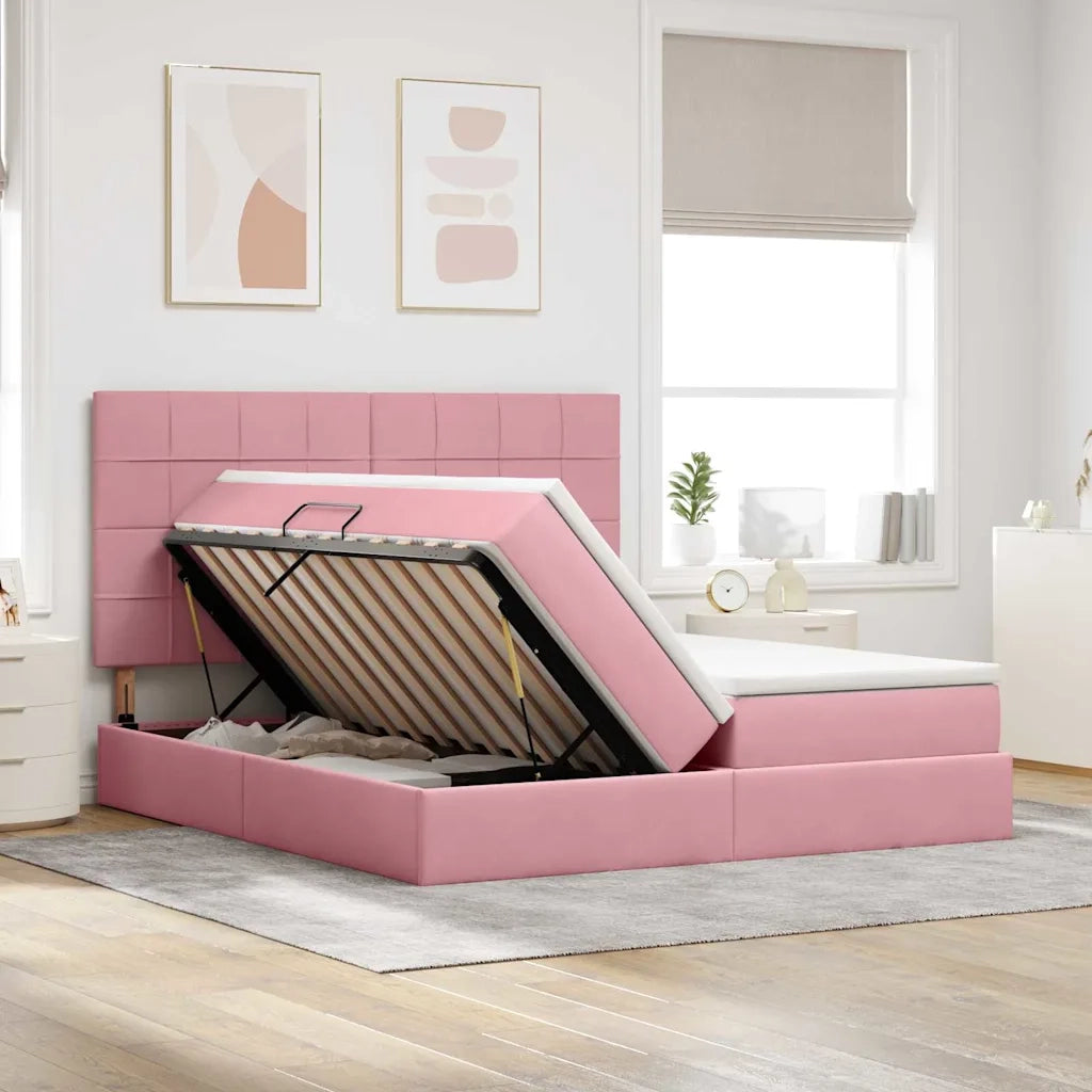Letto con luci a strisce a LED Rosa 180 x 200 cm Velluto
