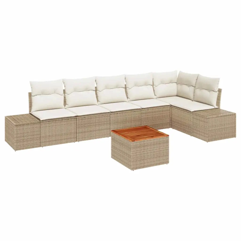 Set Divano da Giardino 7 pcs Beige e Crema polyrattan