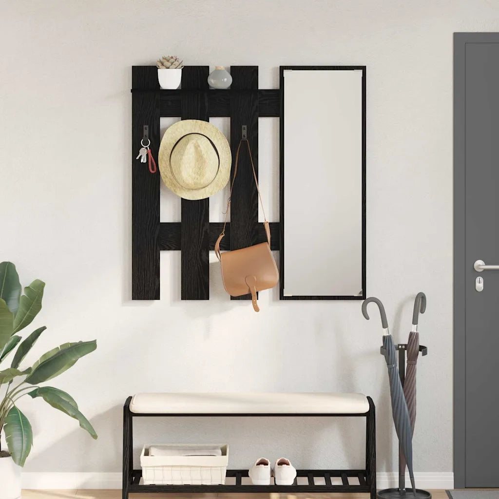 Appendiabiti a muro con specchio Rovere Nero 100 x 10 x 100 cm 874508