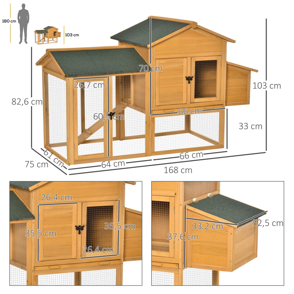 Polleria per galline nane con recinto esterno e nido da cova ¨C Zephmum ¨C Legno di abete trattato, tetto in catrame, giallo+verde