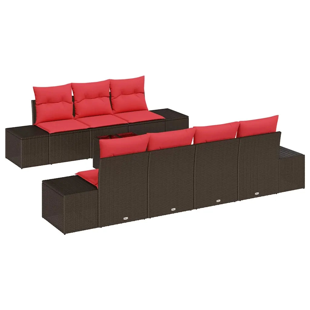 Set Divano da Giardino 8 pz Beige e Rosso polyrattan 3355643