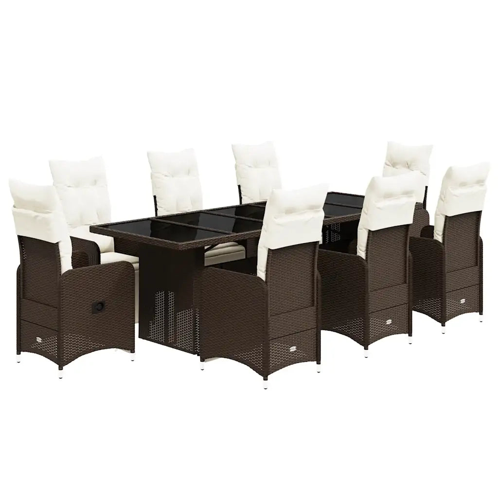 Set Bistrò da Giardino 9 pz con Cuscini in Polyrattan Marrone