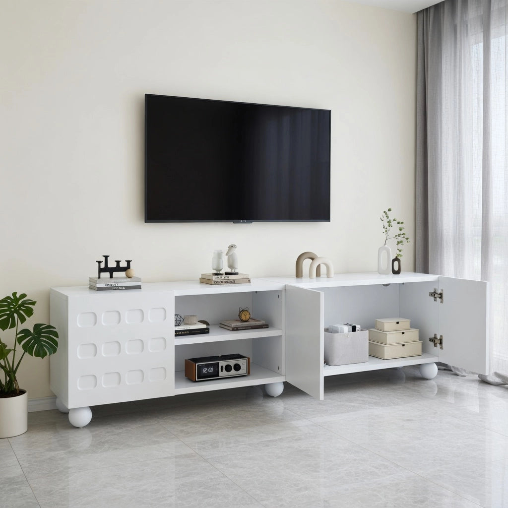 Cassettiera TV bianca in truciolato lunga 200 cm