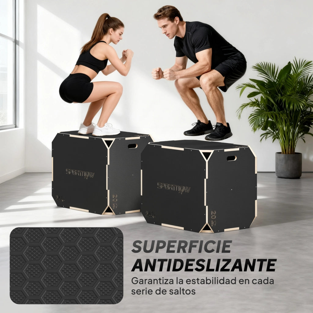Box Pliometrico in Legno 3 in 1 ¨C Xylo ¨C 3 Altezze Allenamento Salto 76x61x51cm Nero