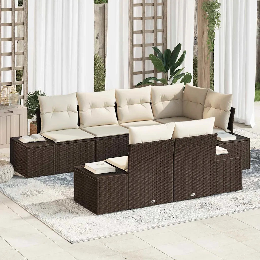 Set Divano da Giardino 7 pcs Marrone e Crema polyrattan 3355767