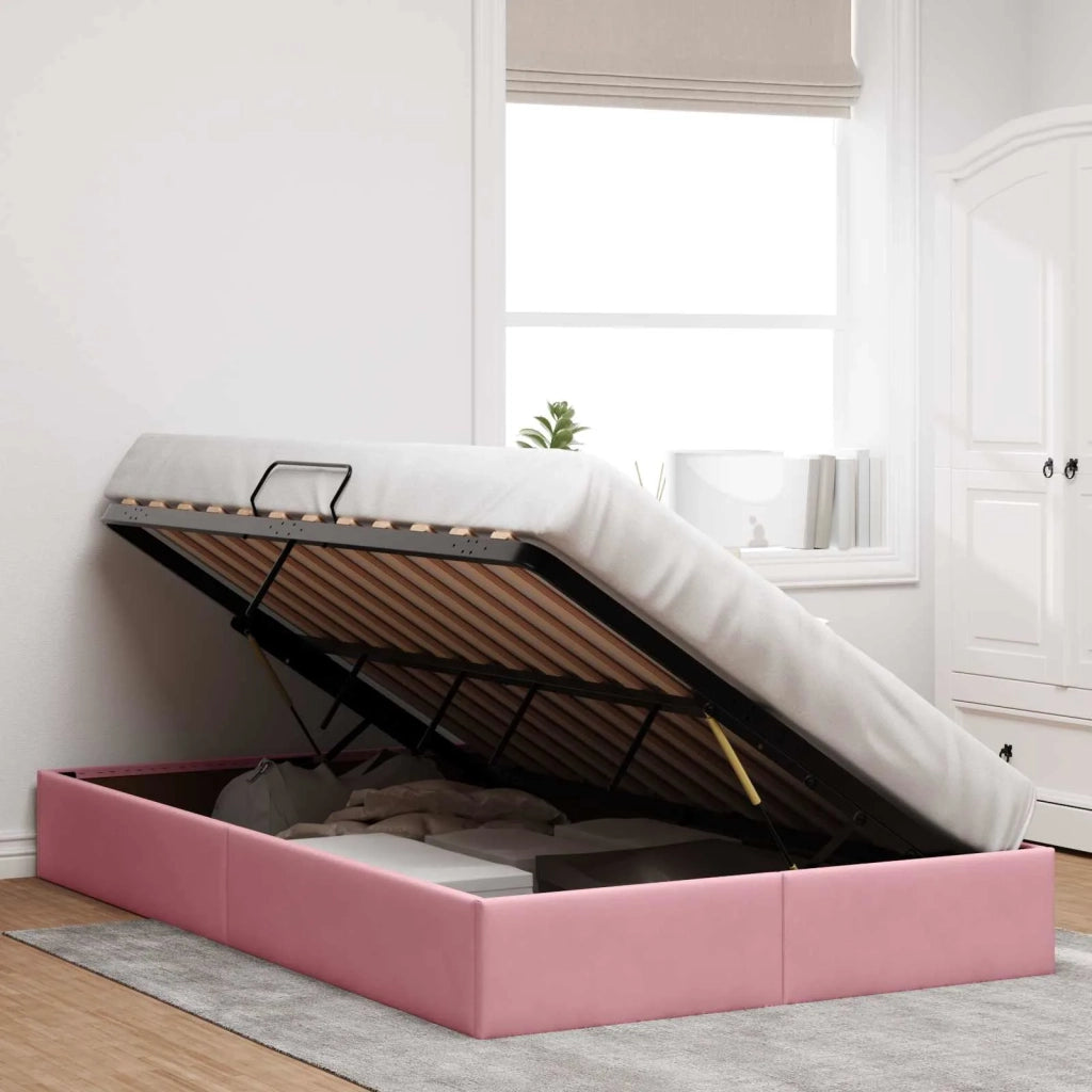 Letto ottomano con archiviazione Rosa 120 x 200 cm Velluto 3442873